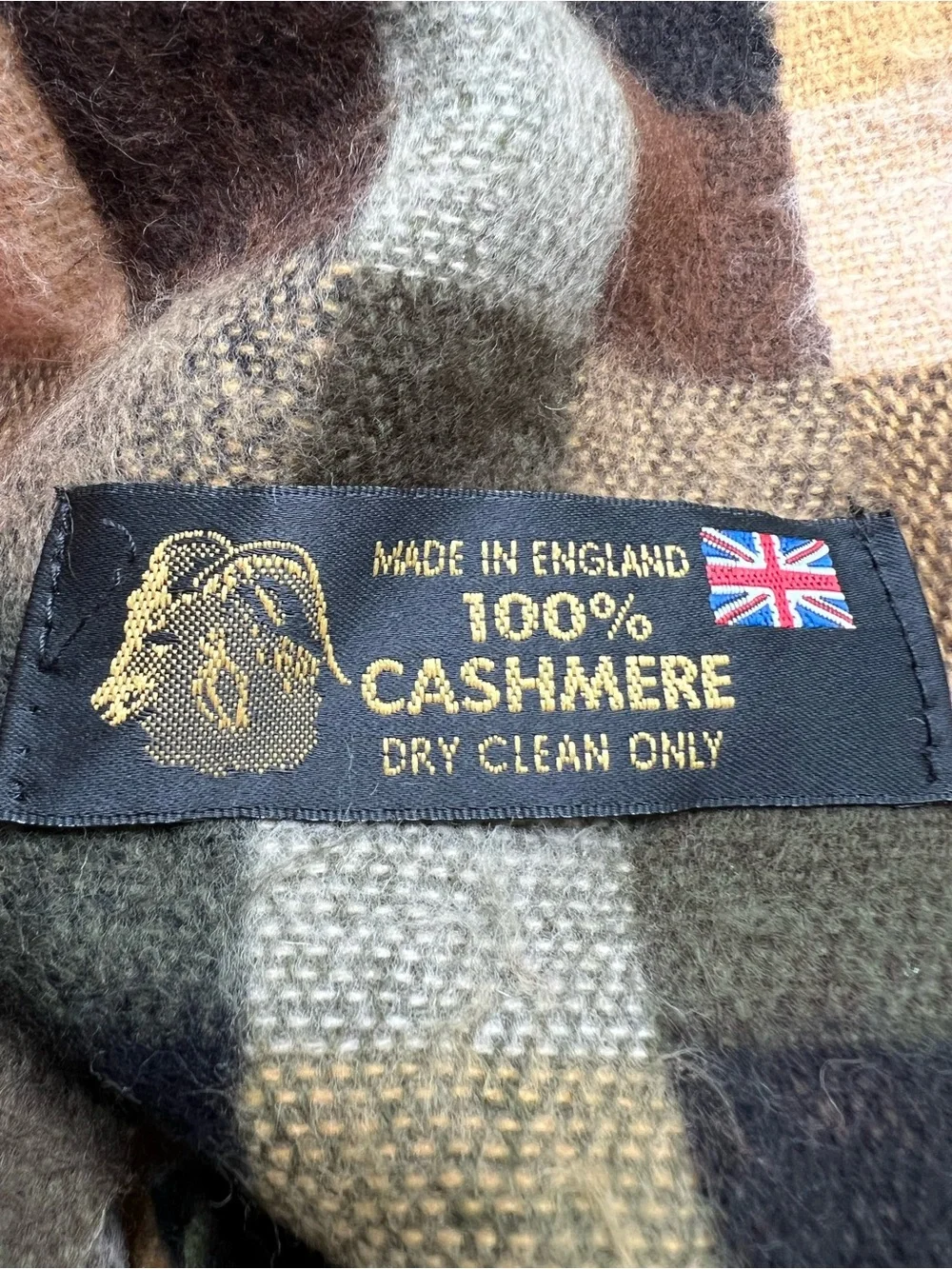 Men 100% CASHMERE SCARF Made in England Soft Wrap Plaid Black / Green/Brown